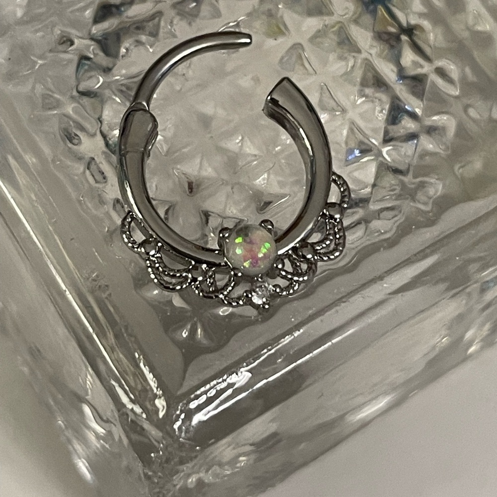16G Opal & CZ Surgical Steel 10mm Single Hoop Septum/ Daith Clicker NWT - Picture 8 of 11